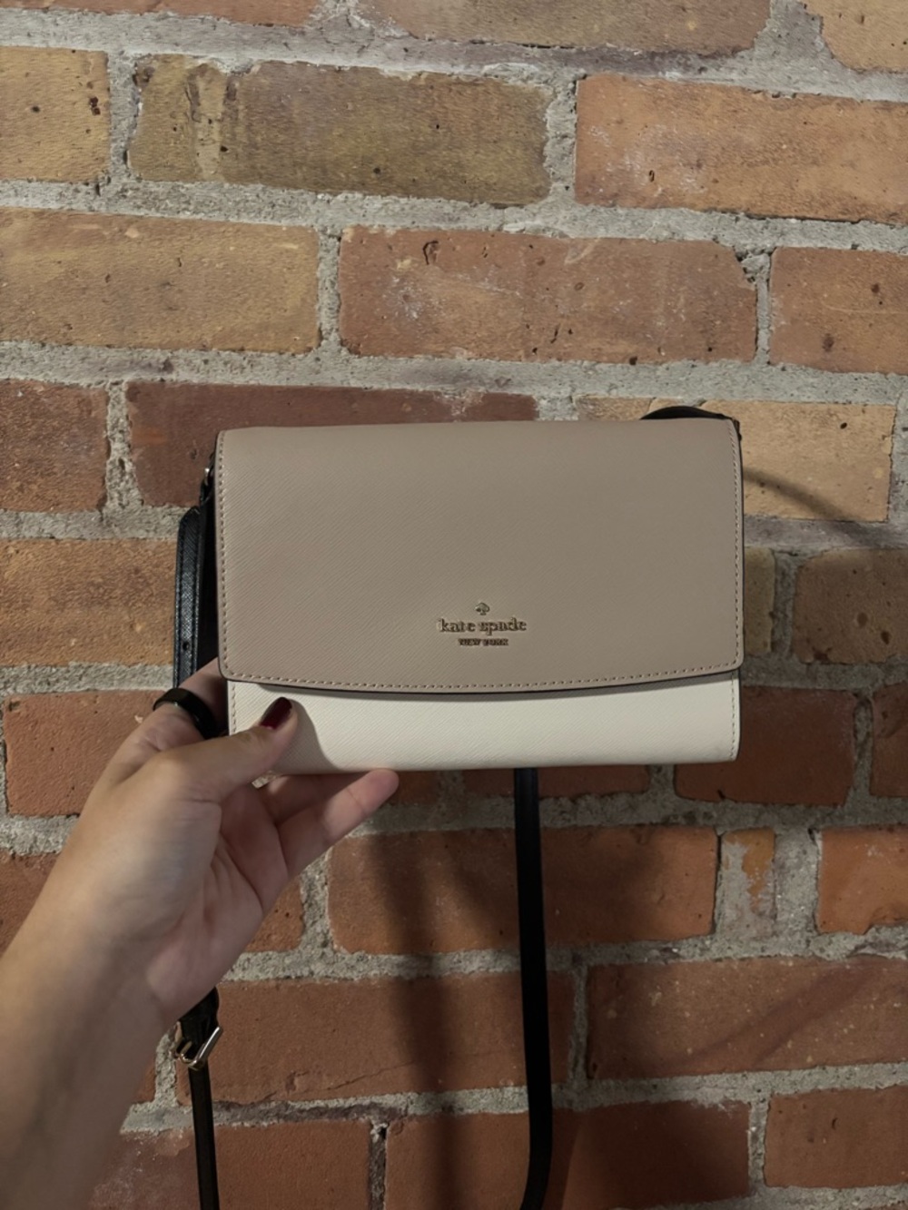 kate spade Perry Color block Beige & Cream Crossbody with Black Strap